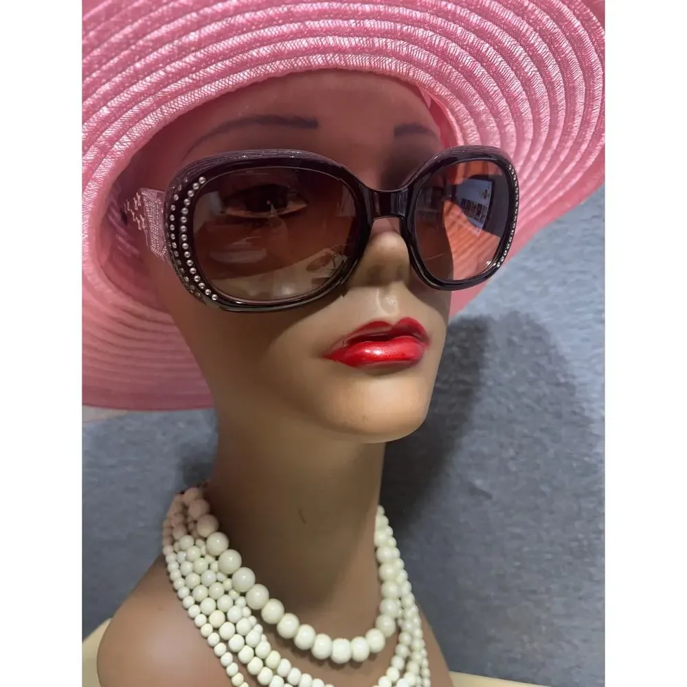 Women's Oversized Brown Gradient Sunglasses with Rhinestone Accents